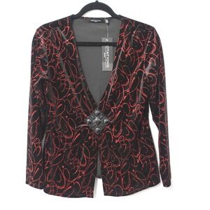 Vtg Y2K Red Glitter Velvet V-Neck Top Jewel Black Open Cardigan Whimsigoth 90s M